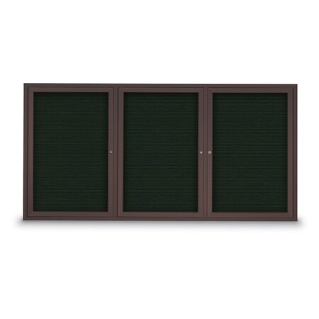 United Visual Products 96"x48" 3-Door Enclosed Outdoor Letterboard, Green Felt/Bronze UV1163DTD9648-BRONZE-GREEN